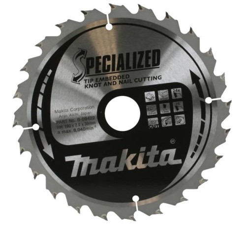 MAKITA TARCZA TNĄCA SPECIALIZED CSME19024G DO DREWNA 190x30x1.25MM 24 ZĘBY B09422
