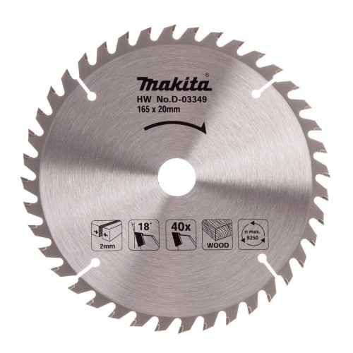 MAKITA TARCZA TNĄCA DO DREWNA 165X20X2.0MM 40 ZĘBÓW D03349