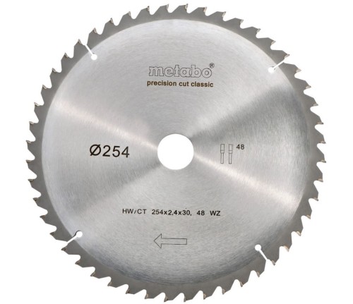METABO PIŁA TARCZOWA DO DREWNA 254x2.4x30MM 48 ZĘBÓW WZ 62806100