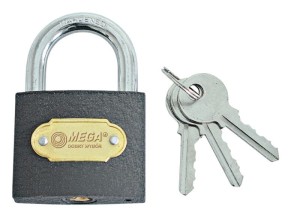 MEGA KŁÓDKA KABŁĄKOWA ŻELIWNA 32MM 3 KLUCZE 24432