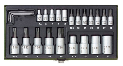 PROXXON ZESTAW KLUCZY NASADOWYCH TORX 1/2" 1/4" 24 ELEMENTY 23102 - DARMOWA WYSYŁKA