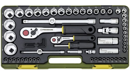 PROXXON ZESTAW KLUCZY NASADOWYCH Z GRZECHOTKĄ 1/2" 1/4" 65 ELEMENTÓW 23286- DARMOWA WYSYŁKA