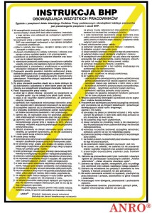 ANRO ZNAK BEZPIECZEŃSTWA "INSTRUKCJA BHP OBOWIĄZUJĄCA WSZYSTKICH PRACOWNIKÓW" Z-IB1-P-250-350