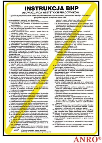 ANRO ZNAK BEZPIECZEŃSTWA "INSTRUKCJA BHP OBOWIĄZUJĄCA WSZYSTKICH PRACOWNIKÓW" Z-IB1-P-250-350