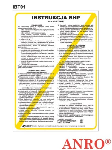 ANRO ZNAK BEZPIECZEŃSTWA "INSTRUKCJA BHP W MAGAZYNIE" Z-IPT01-P-330-460