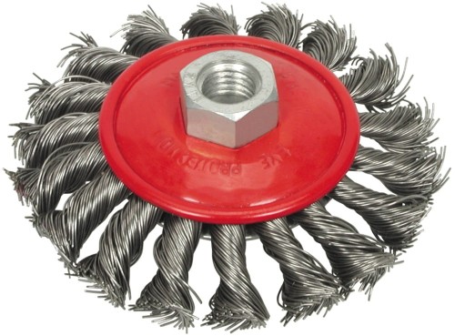 VOREL SZCZOTKA TARCZOWA Z GWINTEM 100MM DRUT SPLATANY 06977