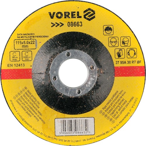 VOREL TARCZA DO SZLIFOWANIA METALU 115X6X22MM 08663