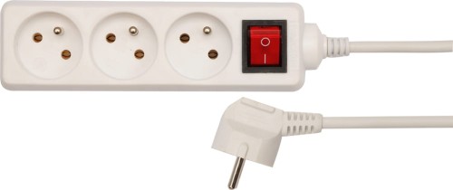 VOREL PRZEDŁUŻACZ ELEKTRYCZNY Z WYŁĄCZNIKIEM 3 GNIAZDA Z UZIEMIENIEM 1.5M BIAŁY 72524