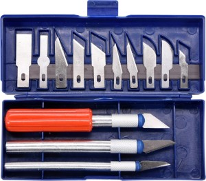 VOREL NOŻYKI DO PRAC PRECYZYJNYCH Z WYMIENNYMI OSTRZAMI  KOMPLET 16 ELEMENTÓW 76305