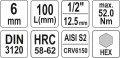 YATO KLUCZ TRZPIENIOWY HEX 1/2" 6MM L100MM YT-04392