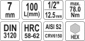 YATO KLUCZ TRZPIENIOWY HEX 1/2" 7MM L100MM YT-04393