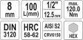 YATO KLUCZ TRZPIENIOWY HEX 1/2" 8MM L100MM YT-04294