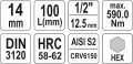 YATO KLUCZ TRZPIENIOWY HEX 1/2" 14MM L100MM YT-04397