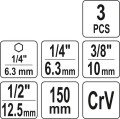 YATO ADAPTER HEX DO NASADEK 1/4", 3/8", 1/2" 3SZT. YT-04628