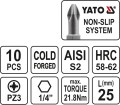 YATO GROTY DO WKRĘTARKI 1/4" PZ3x25MM 10 SZT.YT-0472