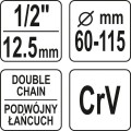 YATO KLUCZ ŁAŃCUCHOWY DO FILTRÓW OLEJU. ZAKRES 50-120MM NAPĘD 1/2" YT-08253