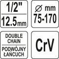 YATO KLUCZ ŁAŃCUCHOWY DO FILTRÓW OLEJU. ZAKRES 70-170MM NAPĘD 1/2" YT-08254