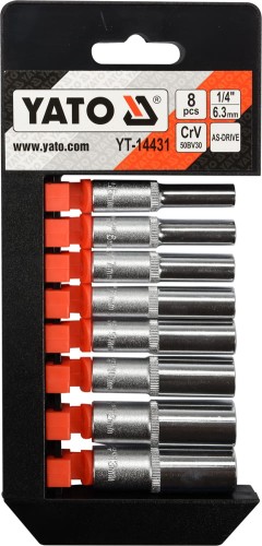 YATO ZESTAW NASADEK DŁUGICH 1/4" 8 SZTUK YT-14431