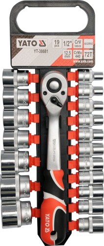 YATO KOMPLET NASADEK Z GRZECHOTKĄ 1/2" 19 CZĘŚCI YT-38681