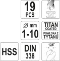 YATO ZESTAW WIERTEŁ DO METALU HSS-TIN 19 SZT. 1-10MM YT-44675