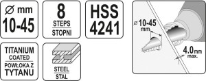 YATO WIERTŁO STOPNIOWE 10-45MM YT-44742