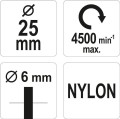 YATO SZCZOTKA CZOŁOWA Z TRZPIENIEM 25MM NYLON YT-47780