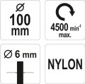 YATO SZCZOTKA TARCZOWA Z TRZPIENIEM 100 MM NYLON YT-47792