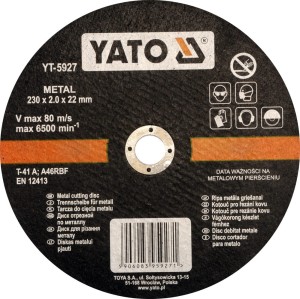YATO TARCZA DO CIĘCIA METALU 230x2,0x22MM YT-5927