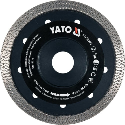 YATO TARCZA125MM DO CIĘCIA I SZLIFOWANIA CERAMIKI ORAZ GRESU BEZ USZCZERBIEŃ YT-59972