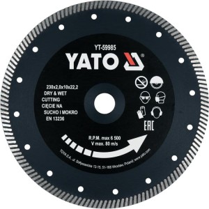 YATO TARCZA DIAMENTOWA TURBO 230MM DO CIĘCIA I SZLIFOWANIA TWARDEGO GRESU I CERAMIKI BEZ USZCZERBIEŃ YT-59985
