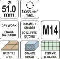 YATO DIAMENTOWE WIERTŁO DO GRESU 51MM, DO WIERCENIA NA SUCHO PRZY UŻYCIU SZLIFIERKI KĄTOWEJ YT-60446