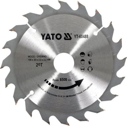 YATO PIŁA TARCZOWA TCT Z WĘGLIKIEM DO DREWNA 190X20TX30MM YT-60488