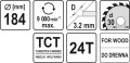 YATO TARCZA TNĄCA WIDIOWA 184X30MM 24 ZĘBY YT-6060