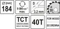 YATO PIŁA TARCZOWA WIDIOWA 184x30MM 40-ZĘBÓW YT-6061