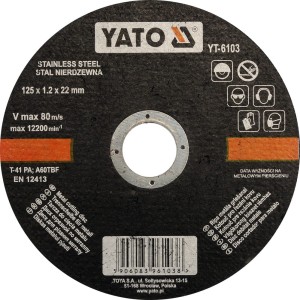 YATO TARCZA DO CIĘCIA STALI NIERDZEWNEJ 125x1,2x22MM YT-6103