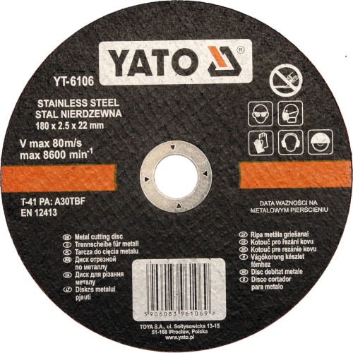 YATO TARCZA DO CIĘCIA STALI NIERDZEWNEJ 180x2,5x22MM YT-6106