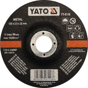 YATO TARCZA DO CIĘCIA METALU WYPUKŁA 125x2,5x22mm YT-6116