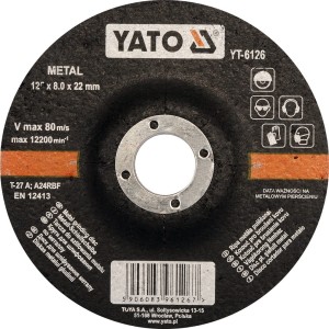 YATO TARCZA DO SZLIFOWANIA METALU 125X8.0X22MM YT-6126