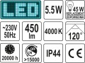 YATO OPRAWA NATYNKOWA OWALNA LED 5.5W 450LM IP44 YT-81833