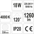 YATO OPRAWA NATYKOWA LED OKRĄGŁA 18W 4000K IP20 YT-81847