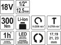 YATO KLUCZ UDAROWY 18V 1/2" 300NM BEZ AKUMULATORA YT-82805 - DARMOWA WYSYŁKA