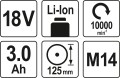 YATO SZLIFIERKA KĄTOWA 125MM 18V 2 AKUMULATORY 3AH ORAZ ŁADOWARKA YT-82828