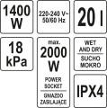 YATO ODKURZACZ WARSZTATOWY 1400W 20L YT-85700 - DARMOWA WYSYŁKA