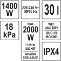 YATO ODKURZACZ WARSZTATOWY 1400W 30L YT-85701 - DARMOWA WYSYŁKA