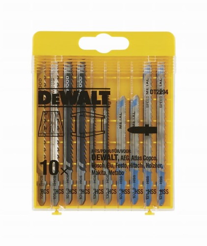 DEWALT ZESTAW BRZESZCZOTÓW DO WYRZYNARKI, DREWNO/METAL 10 SZTUK, UCHWYT T, DT2294-QZ