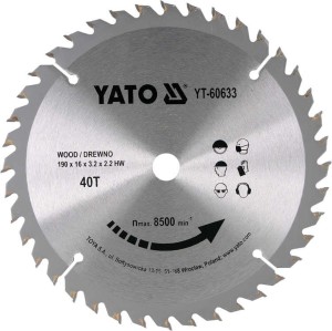 YATO PIŁA TARCZOWA TCT Z WĘGLIKIEM DO DREWNA 190X40TX16MM YT-60633