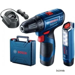 BOSCH WIERTARKO-WKRĘTARKA GSR 120 LI 12V, 2X2.0AH + LATARKA GLI 12V-300 WALIZKA (0.601.9G8.004)