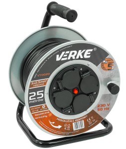 VERKE PRZEDŁUŻACZ NA BĘBNIE STALOWYM 3X2,5MM 25M GNIAZDA HERMETYCZNE V70020