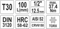 YATO KLUCZ TRZPIENIOWY TORX 1/2" T30 L100MM YT-04323
