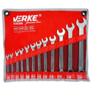 VERKE KLUCZE PŁASKO-OSZKOWE 6-22MM SATYNA POKROWIEC 12 SZT. V35306